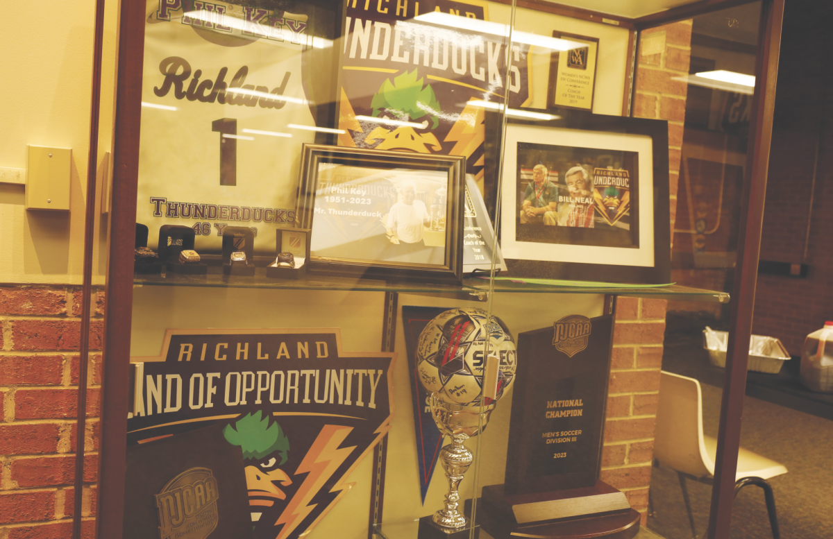 Thunderducks trophy case showcased at Guadalupe Hall.